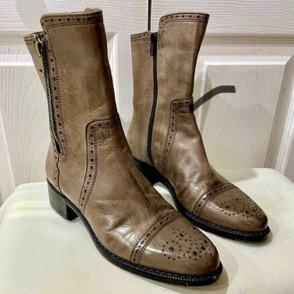 MARINA RINALDI MID CALF WESTERN BOOTS GREY DISTRESSED GRUNGE MADE IN ITALY SZ 35 - Picture 2 of 16